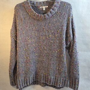 Seven7 Women's Crew Neck Sweater Gray Confetti Colorful Speckles &‎ Texture Fall